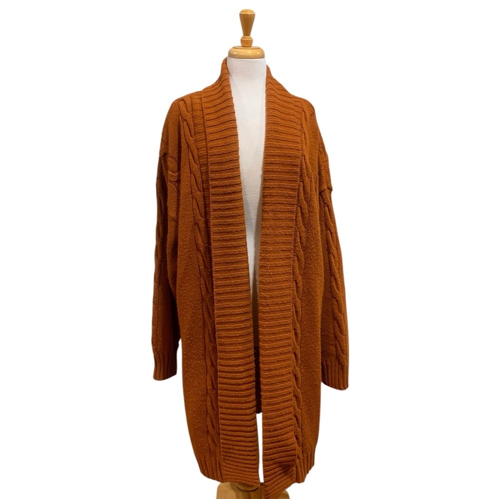 Vntg 90’s volup Knitmakers Open Front Cable Knit Cardigan - Rust sz 1X